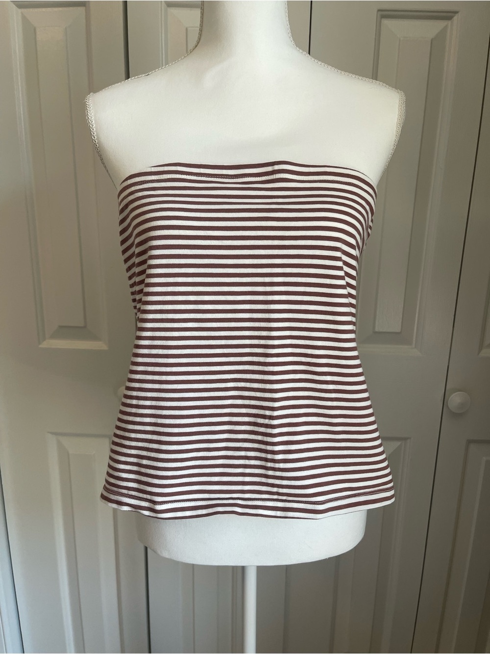 Brown and White Striped Strapless Tube Top